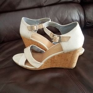 Tom's wedge heel sandals. Mis-sized as 11 W. Wears like size 10.5
